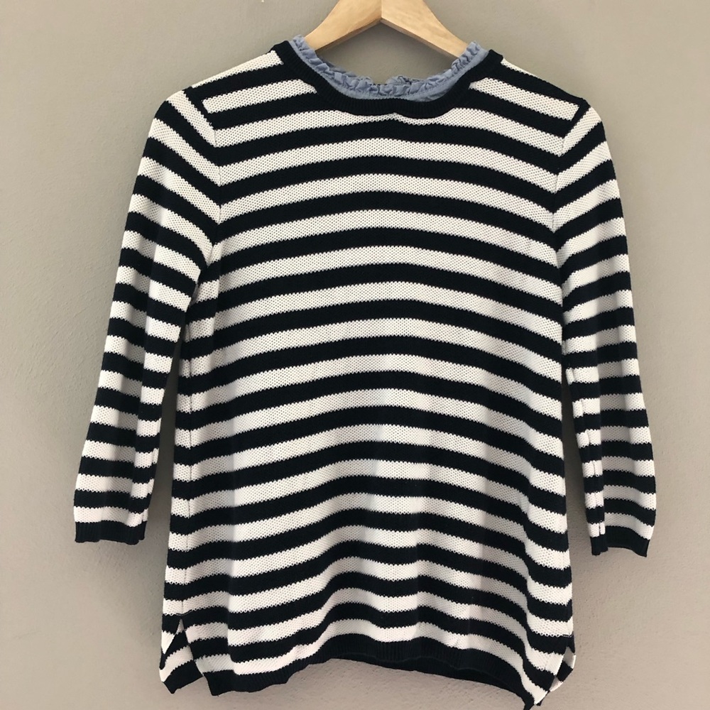 GUC Seraphine Maternity Pullover Sweater, Stripe, Navy/White, Size Small, mended